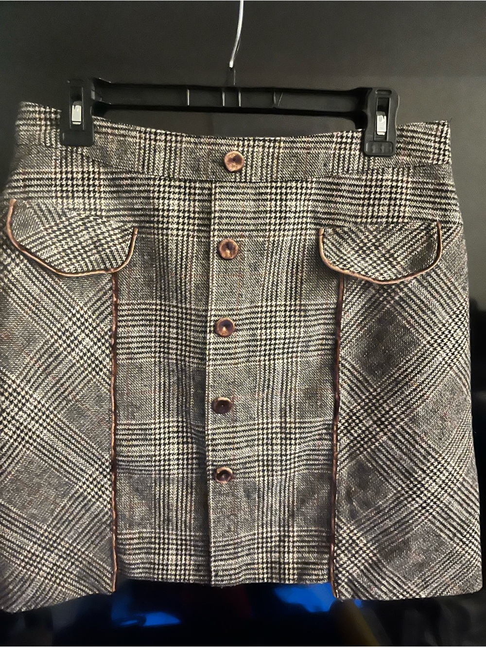 bagatelle Gray Plaid A-Line Skirt with Contrast Piping